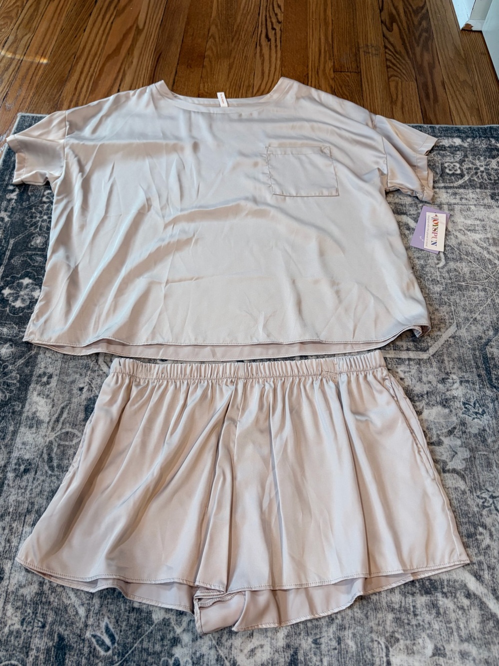 Women's Short Sleeve Pocket Pajama Set in Light Beige